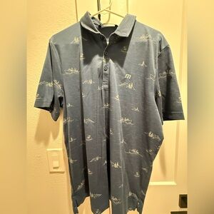 Travis Mathew Blue Patterned Polo Shirt